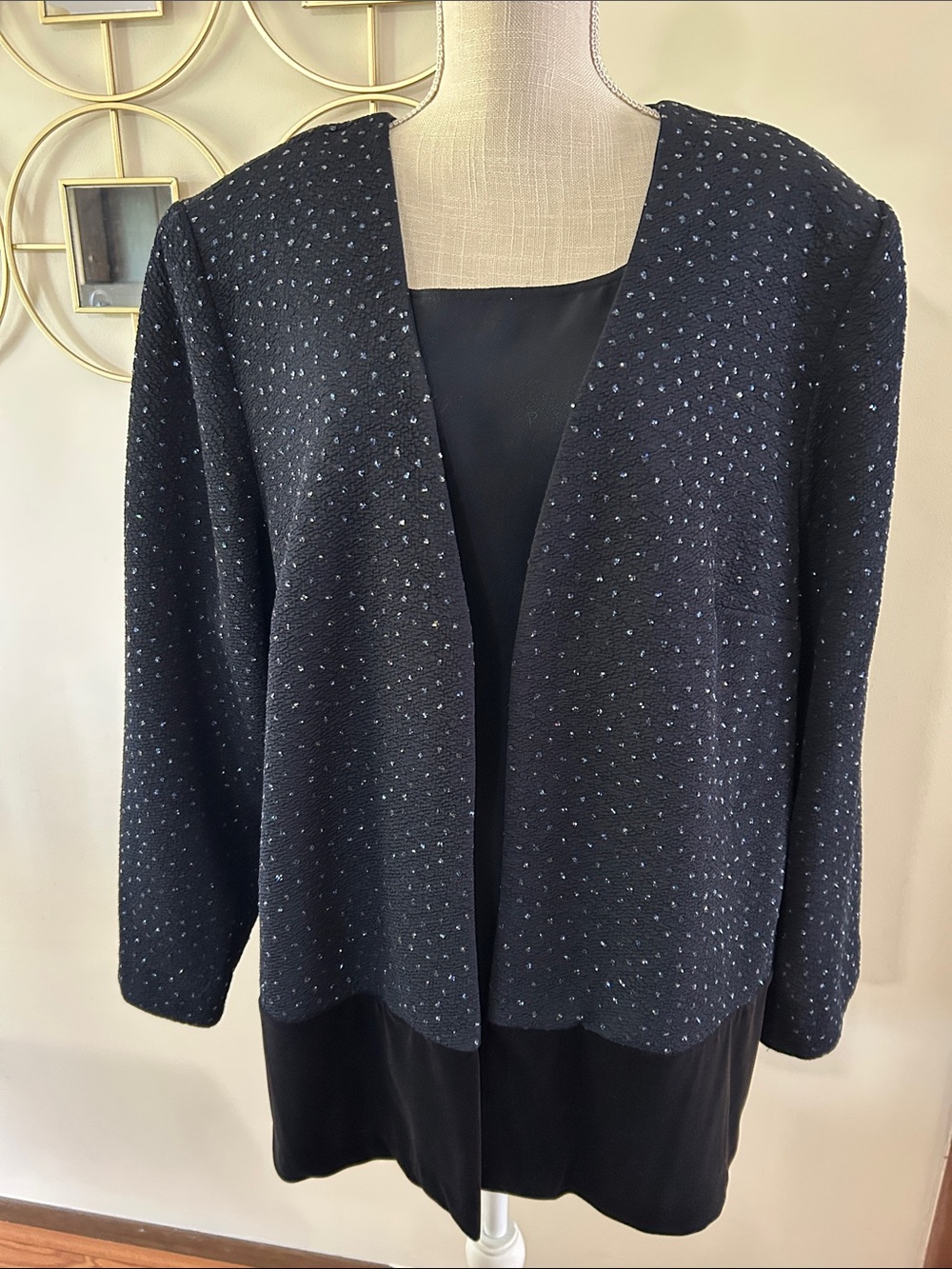 Halmode plus women’s two in one top jacket textured sparkly fabric velvet trim